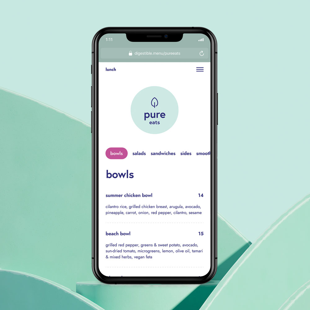 Beautiful digestible mobile menu template
